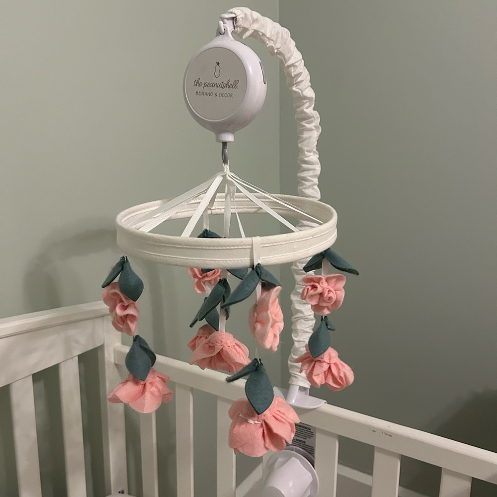 The Peanutshell Pink and Green Floral Baby Mobile